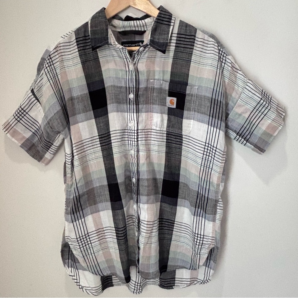Carharrt Women's Checked Plaid Button Shirt Size Medium Loose Fit D98